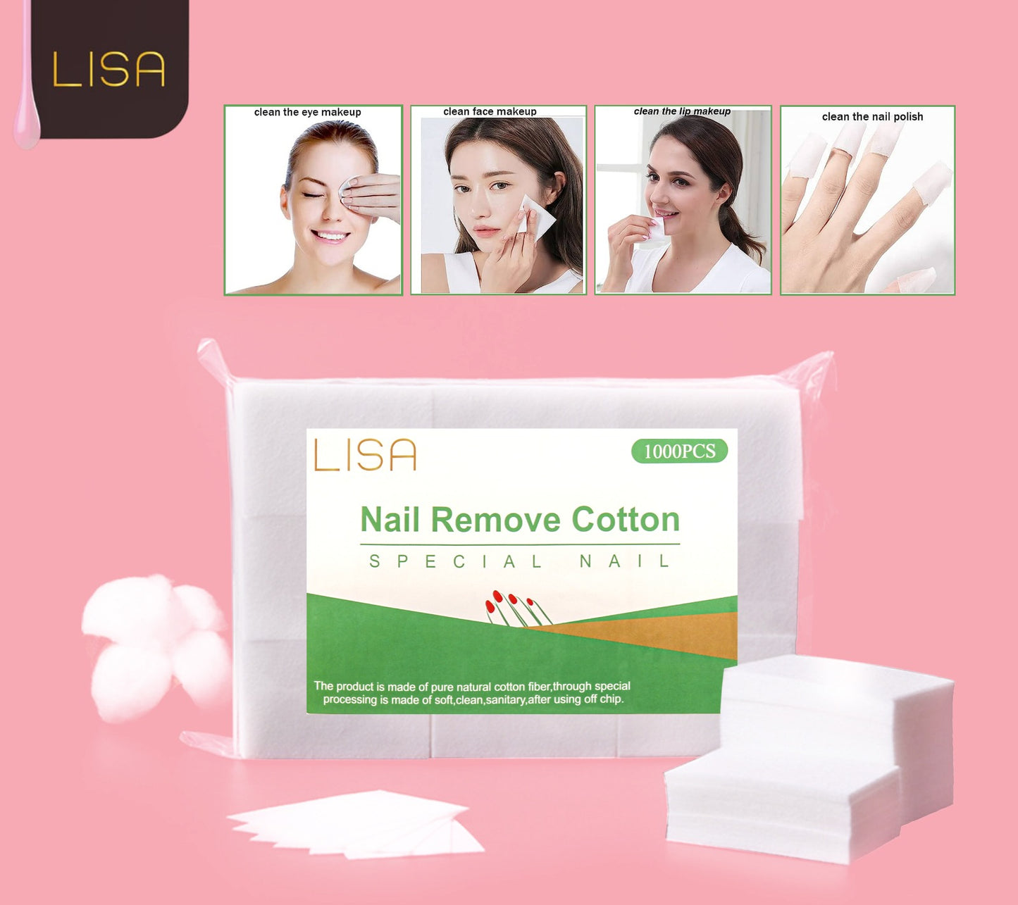 LISA NAIL REMOVE COTTON 1000pcs