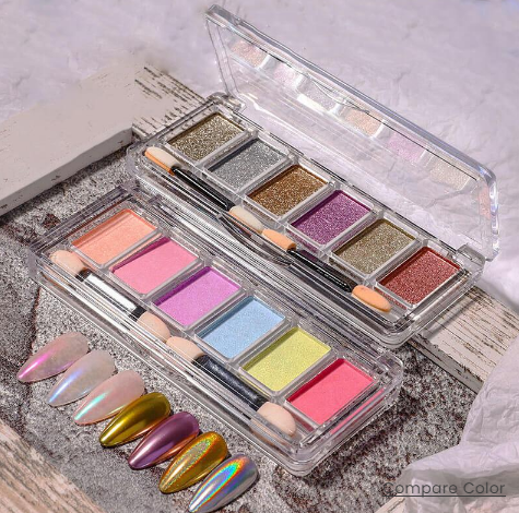 6 Colors Solid Nail Mirror Powder Palette