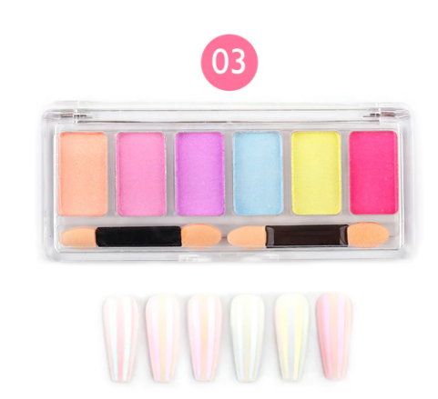 6 Colors Solid Nail Mirror Powder Palette