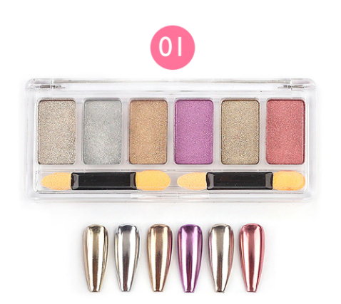 6 Colors Solid Nail Mirror Powder Palette