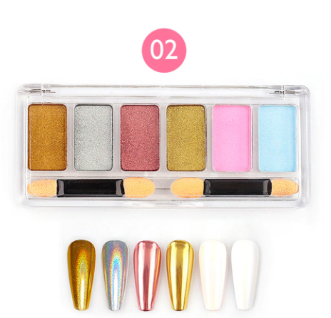 6 Colors Solid Nail Mirror Powder Palette