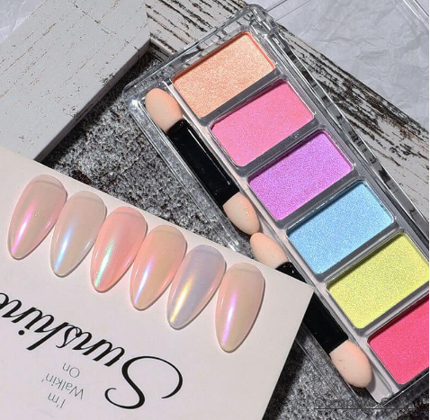 6 Colors Solid Nail Mirror Powder Palette